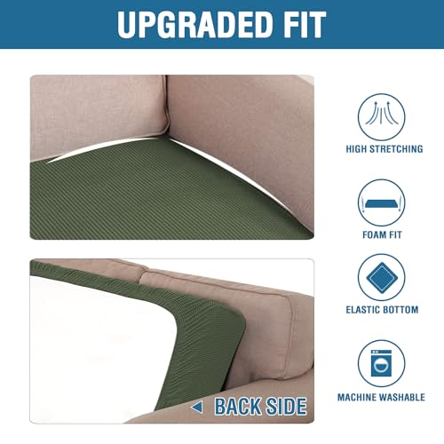 H.VERSAILTEX Super Stretch Individual Seat Cushion Covers Sofa Covers Couch Cushion Covers Slipcover Sets Thick Jacquard Textured Twill Fabric (1 Piece Loveseat Cushion Cover, Bronze Green) - color: Bronze Green, size: 1 Cushion Loveseat
