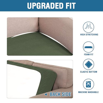 H.VERSAILTEX Super Stretch Individual Seat Cushion Covers Sofa Covers Couch Cushion Covers Slipcover Sets Thick Jacquard Textured Twill Fabric (1 Piece Loveseat Cushion Cover, Bronze Green) - color: Bronze Green, size: 1 Cushion Loveseat