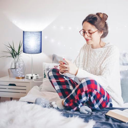 Set of 2 Touch Control Table Lamps with 2 USB & AC Outlet, 3-Way Dimmable Bedside Nightstand Lamps for Bedroom Living Room Nursery, 800 Lumens 5000K Daylight Bulbs Included - color: (2 Pack)Navy & Brushed Nickel(Base)-5000K Bulbs Included