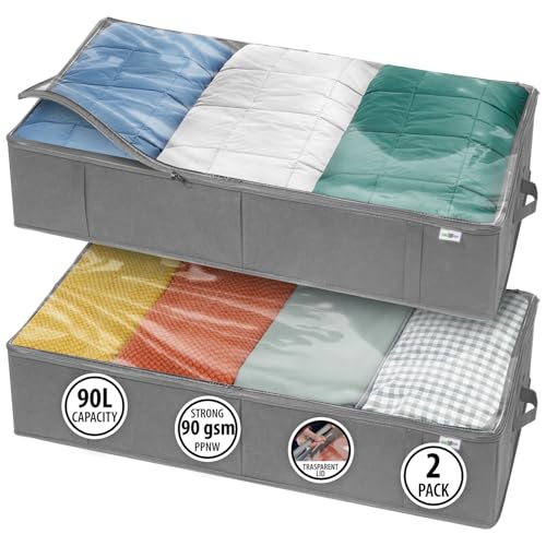 StorageExpert Under Bed Storage Containers, Closet Organizer, Grey, 2 Pack | Under Bed Storage, Foldable Fabric, Large Capacity, Dustproof, Clothes Storage, Blanket Storage, Toy Organizer, Space Saving - color: Grey, size: 2 Pack