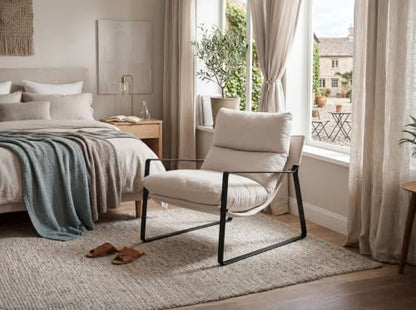Set of 2 Modern Accent Chair, Chenille Living Room Chair, Beige | Comfy Armchairs, Upholstered Lounge Armchair, Removable Seat Cushion, Black Metal Frame, For Reading Room, Bedroom, Balcony - color: Beige, size: 2PCS