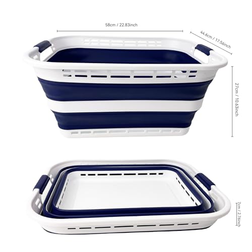 SAMMART 42L (11 Gallons) Collapsible Plastic Laundry Basket - Foldable Pop Up Storage Container/Organizer - Portable Washing Tub - Space Saving Hamper/Basket [BPA Free] (White/Starry Blue (Set of 2)) - color: White/Starry Blue (Set of 2)