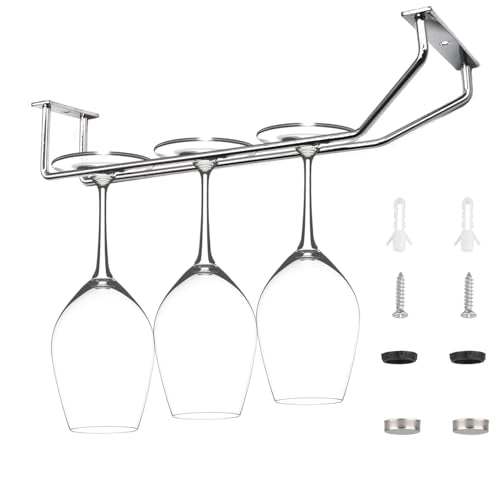 10.8 Inch Wine Glass Rack, Under Cabinet Wine Glass Holder, Wine Glass Hangers Under Shelf, Chrome Finish Stemware Rack, Hanging Stemware Holder for Cabinet Kitchen Bar, Set of 2 - color: Silver Chrome, size: 10.8 Inch 2 Pack