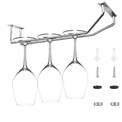 10.8 Inch Wine Glass Rack, Under Cabinet Wine Glass Holder, Wine Glass Hangers Under Shelf, Chrome Finish Stemware Rack, Hanging Stemware Holder for Cabinet Kitchen Bar, Set of 2 - color: Silver Chrome, size: 10.8 Inch 2 Pack