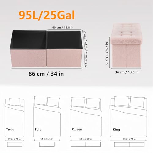 AmasSmile Ottoman Storage Bench,34" Teddy Velvet Folding Chest,Pink | Large Ottoman with Storage,Thicker Foam Padded Seat,Livingroom,Dorm,Bedroom,Entryway,Easy to install,34 x 13 x 13in - color: Pink-teddy Velvet