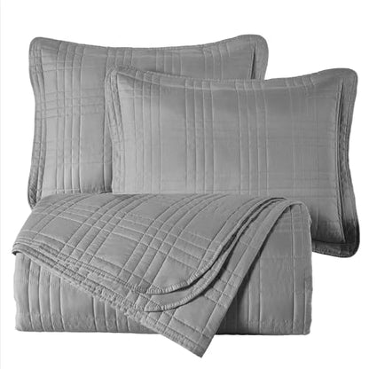 Chezmoi Collection Kingston Queen Size Bedspread Set, 3-Piece Gray Oversized Quilted Microfiber Lightweight Bedspread Coverlet (100"x106") for All Seasons - color: Gray, size: Queen