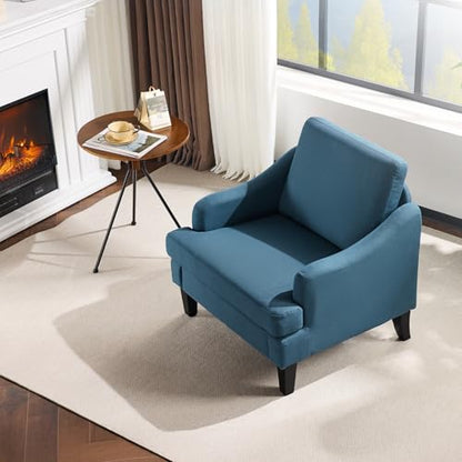 VINGLI Linen Fabric Accent Chair Navy Blue, Modern Upholstered Armchair, Comfy Sofa Chair Living Room Bedroom Furniture for Apartment - color: Navy Blue
