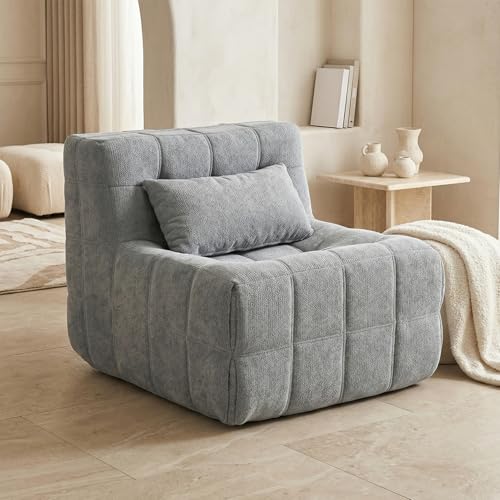 Small Couches for Living Room,Boneless Small Sectional Foam Couch with Cushion,Comfy Floor Modular Lounge Sofa for Modern Living Room,Bedroom,Small Space,Grey,Single - size: Single
