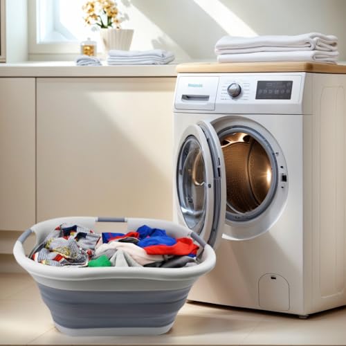 SAMMART 40L (10.5 gallon) Collapsible Plastic Laundry Basket - Foldable Pop Up Storage Container/Organizer - Portable Washing Tub - Space Saving Hamper/Basket (1, Grey/Dark Grey) - color: Grey/Dark Grey