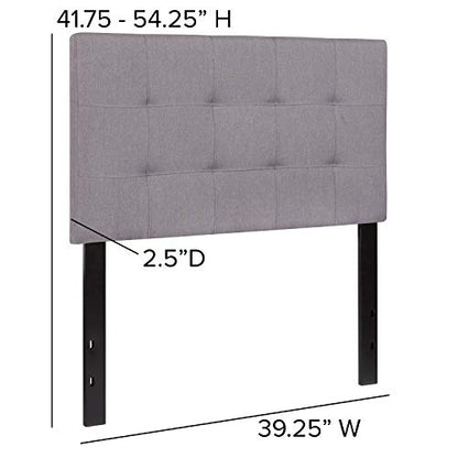 EMMA + OLIVER Twin Quilted Tufted Headboard | Adjustable Bed Rail Slots, Fabric Upholstered - color: Light Gray, size: Twin