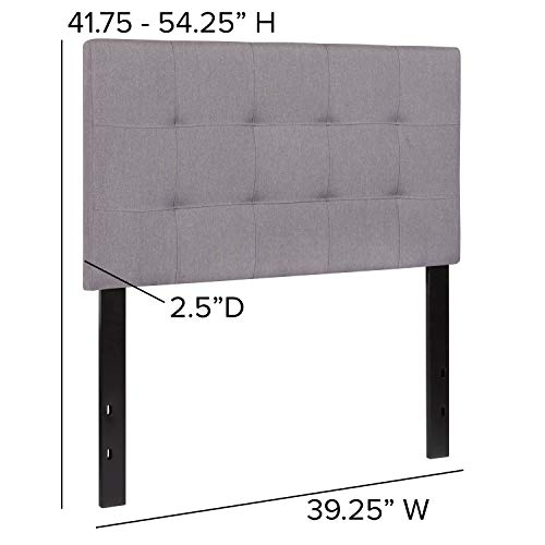 EMMA + OLIVER Twin Quilted Tufted Headboard | Adjustable Bed Rail Slots, Fabric Upholstered - color: Light Gray, size: Twin