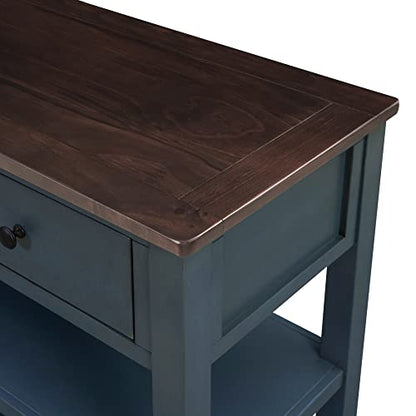 Modern Console Table, Pine Solid Wood Sofa Table with 3 Drawers and 2 Shelves, Entryway Table Sideboard Buffet Table for Living Room, 220 LBS Weight Capacity, Easy Assembly (Navy-1) - color: Navy-1