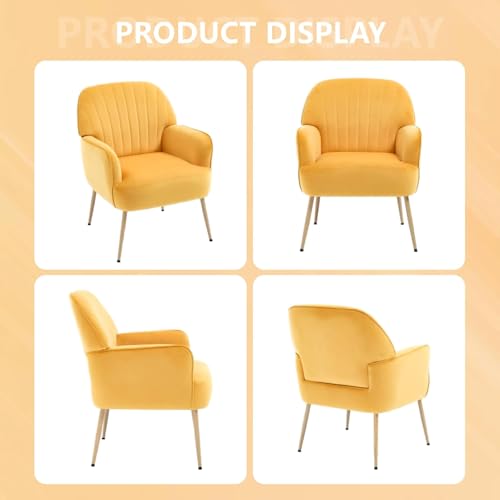 Velvet Accent Chair with Armrest, Modern Curved Back Barrel Chair, Soft Cushion Single Sofa for Living Room Bedroom Office Cafe Yellow - color: Yellow