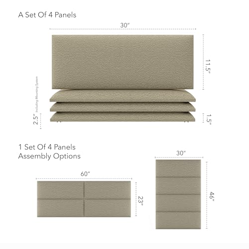 Vänt Wall Mounted Headboard Panels, Queen/Full, Boucle Beige - color: Boucle Beige, size: 30"