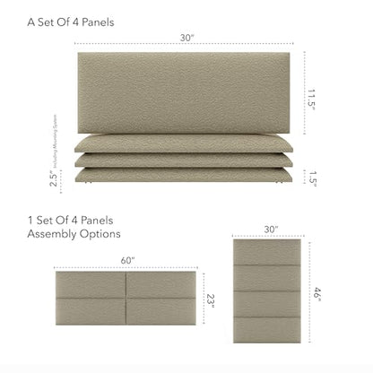 Vänt Wall Mounted Headboard Panels, Queen/Full, Boucle Beige - color: Boucle Beige, size: 30"