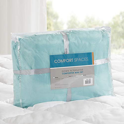 Comfort Spaces Vixie Reversible Comforter Set - Trendy Casual Geometric Quilted Cover, All Season Down Alternative Cozy Bedding, Matching Sham, Aqua/Gray, Twin/Twin XL 2 piece | Down Alternative, All Season, Bedding for Bedroom, Geometric Pattern, Reversi