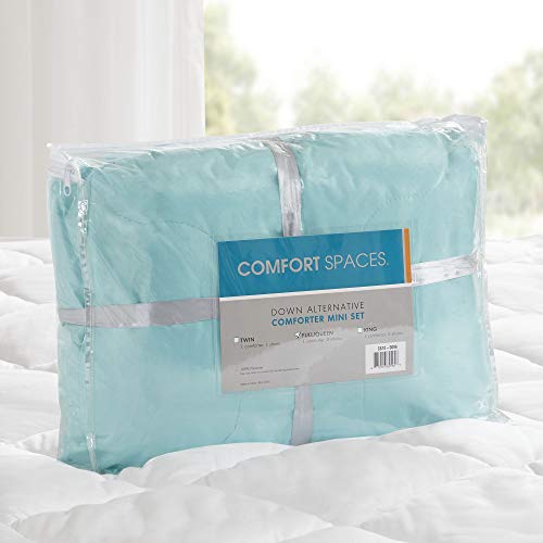 Comfort Spaces Vixie Reversible Comforter Set - Trendy Casual Geometric Quilted Cover, All Season Down Alternative Cozy Bedding, Matching Sham, Aqua/Gray, Full/Queen 3 piece | Down Alternative, All Season, Bedding for Bedroom, Geometric Pattern, Reversibl