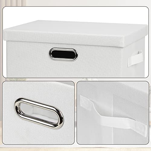 Graciadeco Medium 15" 21 Quart Collapsible Stackable Storage Bins with Lids, 3 Packs White Foldable Fabric Closet Boxes Heavy-duty Linen Cube Baskets Container for Bedroom Office (15 x 11 x 8) | 21 Quart 3 Pack White Collapsible Stackable Linen Fabric 4 H