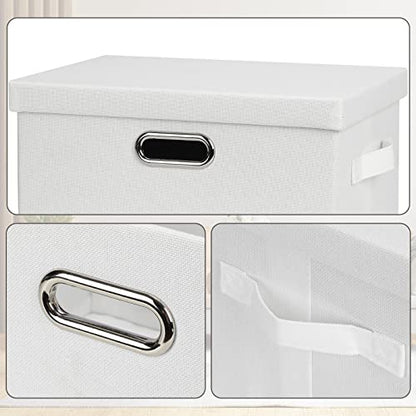 Graciadeco Medium 15" 21 Quart Collapsible Stackable Storage Bins with Lids, 3 Packs White Foldable Fabric Closet Boxes Heavy-duty Linen Cube Baskets Container for Bedroom Office (15 x 11 x 8) | 21 Quart 3 Pack White Collapsible Stackable Linen Fabric 4 H