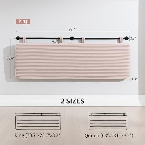 King Headboard Only, Wall Mounted Hanging Upholstered Bed Head Board | Modern Vertical Channel Design of Fine Flannel, Elegant Pink Fluted Headboard for Bedroom (Pink, King Size) - color: Flannel/Pink, size: King