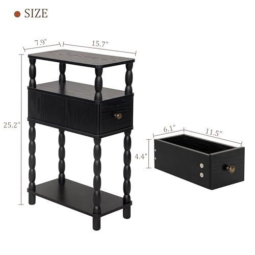 MaxSmeo Black Narrow Side Table, Narrow End Table with Storage, Skinny Small Nightstand with Drawer for Bedroom, Living Room, Small Spaces (Black) - color: Black