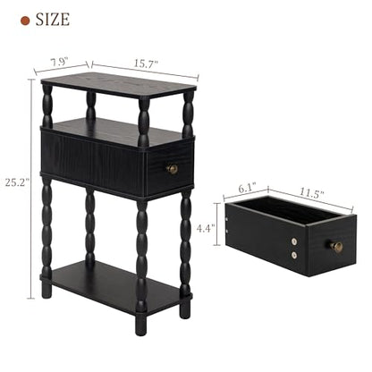 MaxSmeo Black Narrow Side Table, Narrow End Table with Storage, Skinny Small Nightstand with Drawer for Bedroom, Living Room, Small Spaces (Black) - color: Black