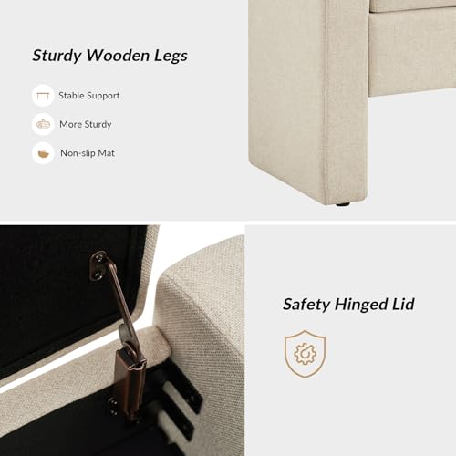 55" Modern Upholstered Storage Bench with Tufted Seat, Fabric Ottoman Bench for Bedroom, Entryway, or Living Room, Soft Close Hinge,Linen - color: Linen