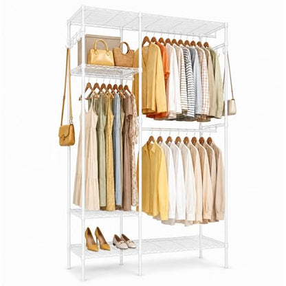 Clothes Rack with Adjustable Wire Shelves & Hanging Rods, White | Portable Clothing Garment Rack for Hanging Clothes, Freestanding Closet Organizer, Heavy Duty, Max Load 700Lbs - color: White