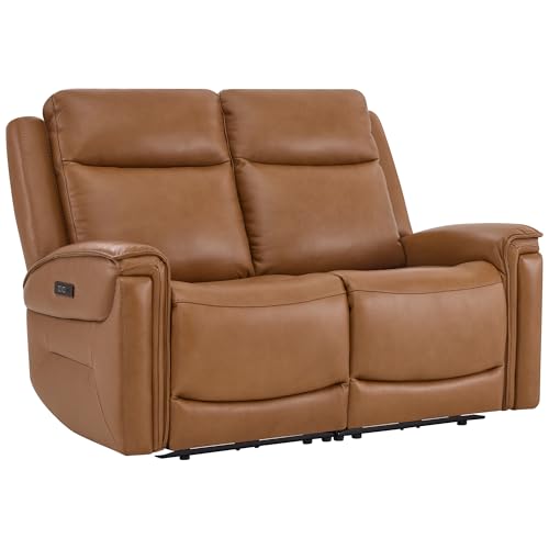 Watson & Whitely Reclining Loveseat Sofa with Power Headrest, Saddle Brown | Genuine Leather, Super Zero Gravity 2-Seat Recliner Couch for Living Room Home Theater Seating - color: Saddle, size: Loveseat