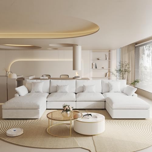 Cloud Couch Modular Sectional Sofa, 156" U Shaped Couch, Oversized Down Filled Convertible Wide Seater with 2 Ottomans for Living Room Set, Covers Washable&Replaceable,White - color: White, size: U Shaped Seater