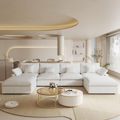 Cloud Couch Modular Sectional Sofa, 156" U Shaped Couch, Oversized Down Filled Convertible Wide Seater with 2 Ottomans for Living Room Set, Covers Washable&Replaceable,White - color: White, size: U Shaped Seater