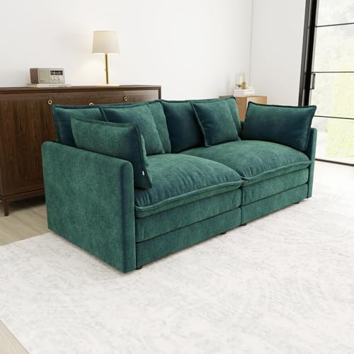 76.7” Oversized Green Loveseat Sofa, 2 Seater Large Sectional Couches for Living Room, Chenille Fabric Modular Sectional Sofa, Deep Seat Home Sofas Set, Love Seat Couches - color: Green, size: 2 Seater