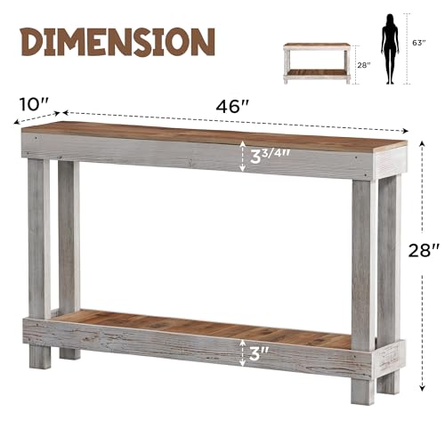 SMARTSTANDARD 46" Long Farmhouse Console Table, Solid Wood, Classic White | Console Sofa Table, Entryway Table for Hallway, Living Room, Entrance, 2 Tiers, Easy Assembly - color: Classic White, size: 46 Inch