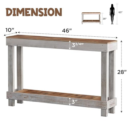 SMARTSTANDARD 46" Long Farmhouse Console Table, Solid Wood, Classic White | Console Sofa Table, Entryway Table for Hallway, Living Room, Entrance, 2 Tiers, Easy Assembly - color: Classic White, size: 46 Inch