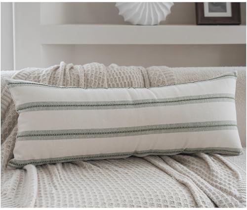 Cethom Boho Lumbar Pillow Covers 14x36 Long, Pack of 1, Olive Green Striped Decorative Body Pillowcase for Couch Bed, Textured Farmhouse Accent Cushion Covers for Living Room Bedroom Sofa Home Decor - color: Olive Green, size: 36" x 14" (Pack of 1)