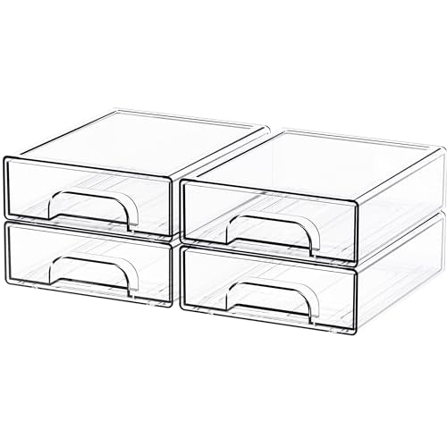 4 Pack Small Clear Stackable Storage Drawers,2.2'' Tall Desk Organization and Storage,Plastic Office Supply Organizer,Acrylic Storage Containers for Makeup,Hair Clip,Accessory,Pen,Art Crafts - color: Clear-2.2 In Tall, size: 4 PCS