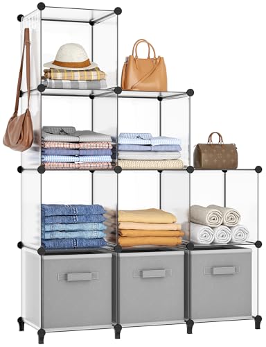 HOMIDEC Closet Organizers and Storage, 9 Cube Storage Organizer, Portable Closet Organizer Storage Cubes Shelves for Clothes, Bedroom, Wardrobe, Kids Room, Bathroom, Transparent | Portable Closet Organizer, Storage Cubes Shelves, for Bedroom, Kids Room, B
