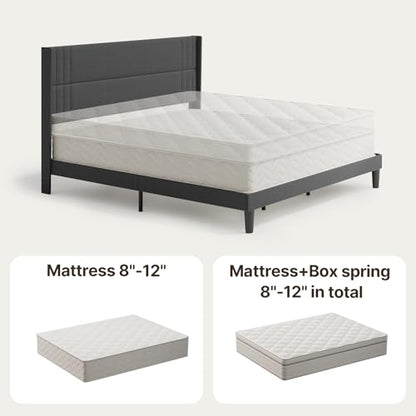 Gizoon King Bed Frame with Wingback Headboard, Upholstered Platform Bed | Bed Frame with Padded Headboard,Wooden Slats, Noise-Free, No Box Spring Needed, Easy Assembly,Dark Grey - color: Dark Grey, size: King