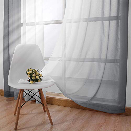 DWCN Ombre Grey Faux Linen Sheer Curtains - Semi Voile Gradient Grommet Top Curtains for Bedroom and Living Room, 52 x 108 Inches Long, Set of 2 Window Curtain Panels - color: Grey, size: 52"W x 108"L (Pack of 2)