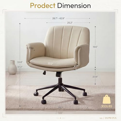 Dowinx Criss Cross Chair with Five-Level Adjustable Arms and Wheels - Comfortable Ergonomic PU Leather Swivel Vanity Chair - Computer Makeup Gaming Chair for Home Office, Bedroom, Vanity Room (Khaki) - color: Light Khaki