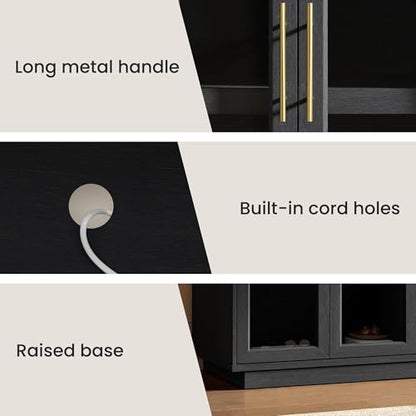 Fatmok 30.7" Tall Modern TV Stand with Arched Glass Doors,Grey Black Oak | Set of 2,Detachable Gold Handles,Adjustable Shelves,FSC Wood,Media Console Cabinet,Entertainment Center for Living Room - color: Bb-black Grey