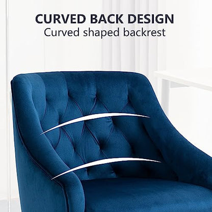 MOJAY Velvet Office Chair, Vanity Desk Chair with Wheels, Silver Base | Height Adjustable, 360° Swivel, Velvet Upholstery, Suitable for Girls, Home Office, Bedroom & Living Room - color: Blue