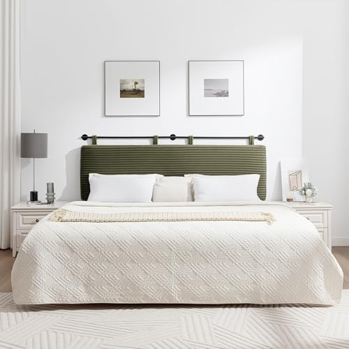 Queen Headboard Only, Wall Mounted Hanging Upholstered Bed Head Board | Modern Vertical Channel Design of Fine Flannel, Elegant Green Fluted Headboard for Bedroom (Green, Queen Size ) - color: Flannel/Green, size: Queen