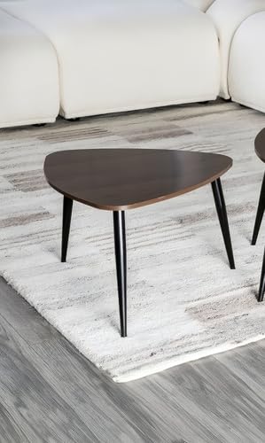 Penau Contemporary Nesting Tables 2pc Set, Metal Frame with Solid Wood Tops, Space Saving Stacking Design, Natural and Black Finish, 15.5 x 15.5 x 15.5 Inchs