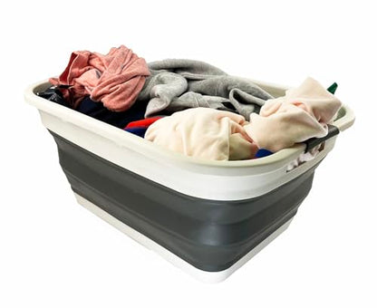 SAMMART 41L (10.8 gallons) Collapsible Plastic Laundry Washing Tub/Basket-Foldable Pop Up Storage Container/Organizer-Portable Laundry Hamper-Space Saving (1, Grey/Washed Black) - color: Grey/Washed Black