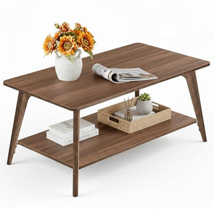 VASAGLE MAEZO Collection - Coffee Table, 2-Tier Center Table with Storage, Tapered Legs, Curved Transitions, 21.7 x 39.4 x 17.7 Inches, Easy to Assemble, for Living Room, Chestnut Brown ULCT249KX01S - color: Chestnut Brown
