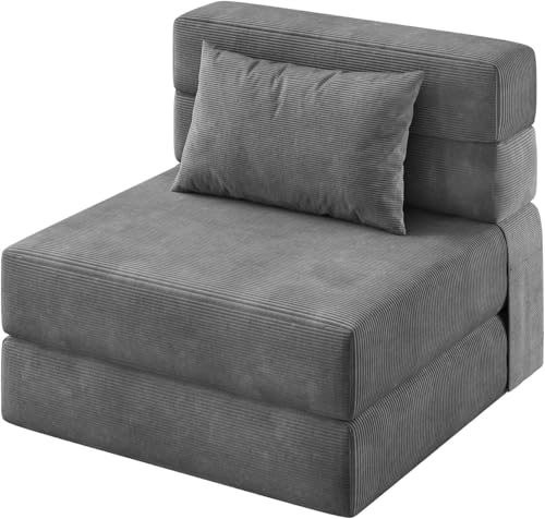 73" Folding Sofa Bed Sleeper Chair, Convertible Futon Couch with Pillow, Single Size Foldable Mattress for Living Room, Dorm, Apartment & Home Office, Modern Linen Fabric,Small