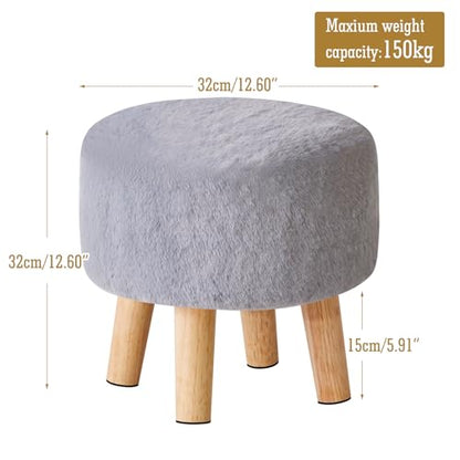 YMYNY Round Pouf Ottoman 12.6" Small Foot Stool, Grey HBD035G | Faux Fur, Wood Legs, Modern Boho, Foot Rest for Couch Living Room Bedroom Office - color: Grey