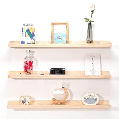 MBYD 48 Inch Floating Shelves Natural Wood, Wall Mount Picture Ledge Wooden Wall Shelf for Bedroom, Living Room, Office, Kitchen, Nursery Shelves Set of 3 Same Dimensions - color: Natural, size: Set of 3 48 in
