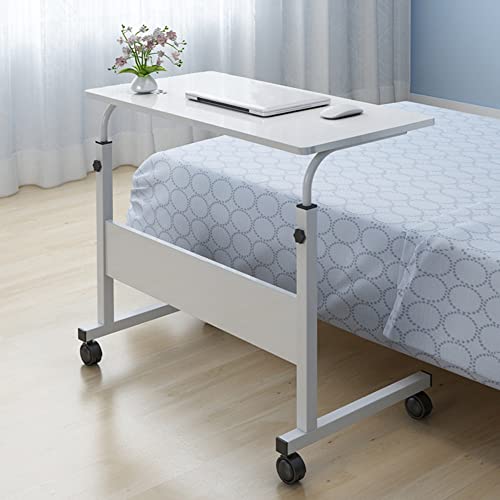 Henf Mobile Sofa Side Table Rolling Bed Table Snack Table, Height Adjustable Portable Laptop Computer Stand Desks Breakfast Tray Table with Wheels for Living Room Bedroom, White - color: White 31.5", Type B